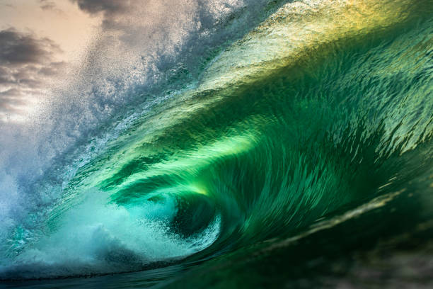 istock Powerful green wave breaking heavily in ocean 1222081466