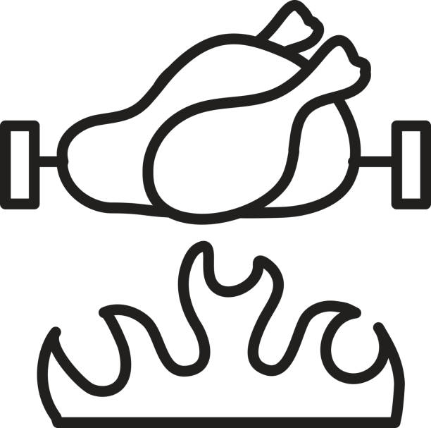 調理方法ロティサリースピット炎 - roast chicken chicken roasted spit roasted点のイラスト素材／クリップアート素材／マンガ素材／アイコン素材