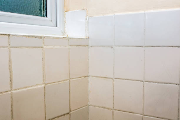 istock Bad tiling. Terrible bathroom tile DIY fixing and grouting job 1222084597