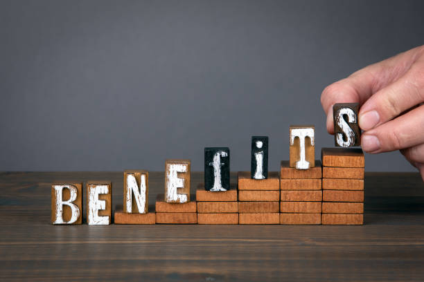 istock BENEFITS concept. Wooden alphabet letters on steps 1222084744