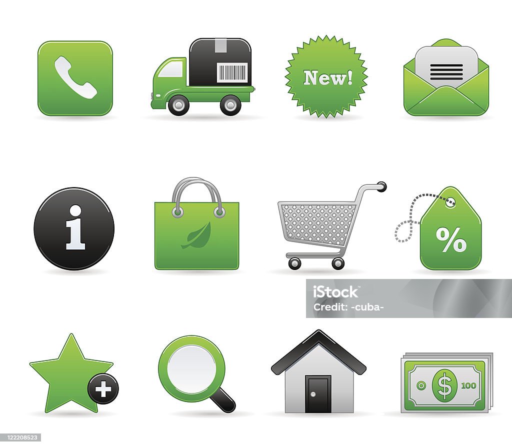 Cetim verde ícones de compras / - Royalty-free A usar um telefone arte vetorial