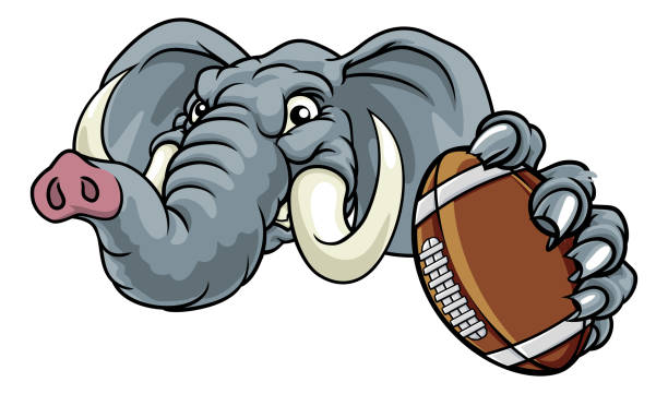 Elephant American Football Ball Sports Mascot An elephant American Football sports animal mascot holding a ball republican elephant logo stock illustrations