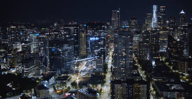 istock Aerial View of the Seattle Skyline at Night 1222087253