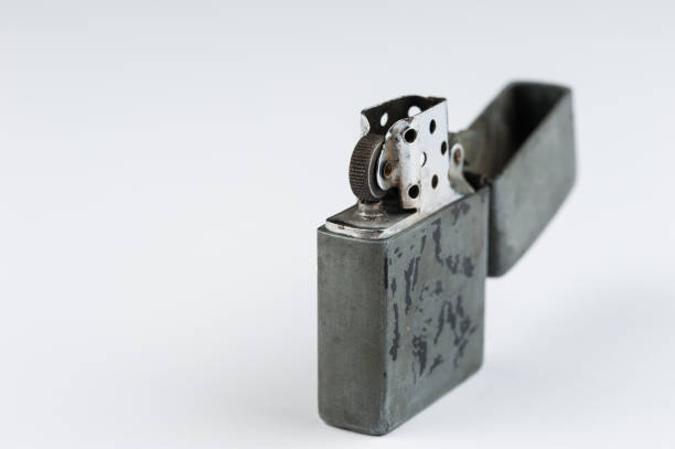 istock Old lighter isolated on white background. Metal style gasoline lighter .Copy space. 1222087656