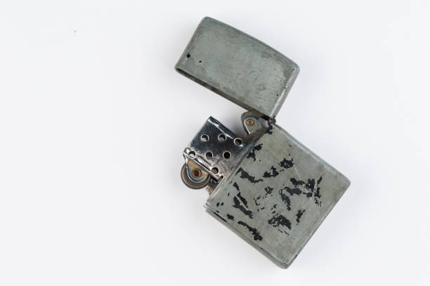 istock Old lighter isolated on white background. Metal style gasoline lighter .Copy space. 1222087752