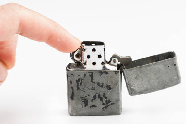 istock Old lighter isolated on white background. Metal style gasoline lighter .Copy space. 1222087905