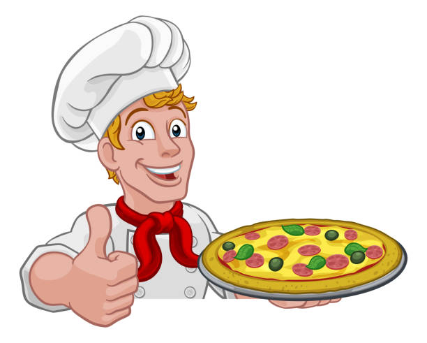 ilustraciones, imágenes clip art, dibujos animados e iconos de stock de pizza chef cartoon - chef italian culture isolated french culture