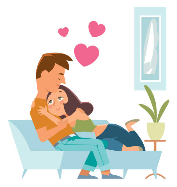 kochająca para spędzająca czas lub relaksująca się razem - kissing child family isolated stock illustrations
