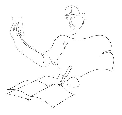 One Continuous Line Drawing Of Young Female Student Preparing For Exams At  Home With Smartphone Stock Illustration - Download Image Now - iStock