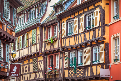 Traditional half-timbered houses in old town Colmar, Alsace, France.