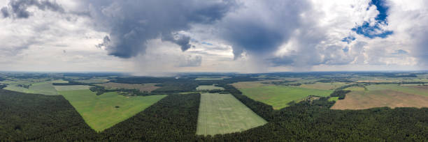 istock Rain over rural countryside aerial panorama 1222092046