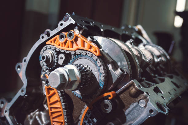 istock Details of a car engine close-up in a garage. 1222092325