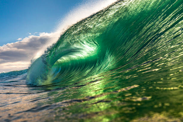 istock Powerful green wave breaking heavily in ocean 1222094578