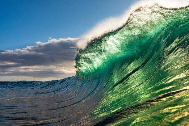 istock Powerful green wave breaking heavily in ocean 1222094629