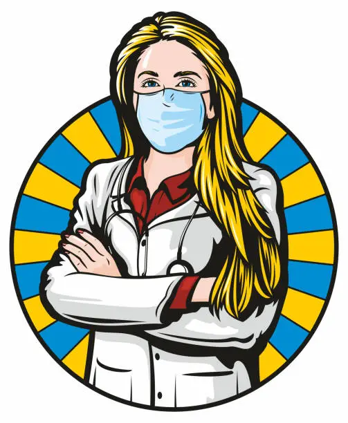 Vector illustration of Female Doctor Wearing Face Mask