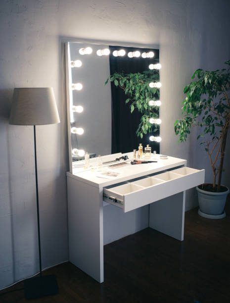 istock Table with makeup mirror and cosmetics in the dressing room 1222098753