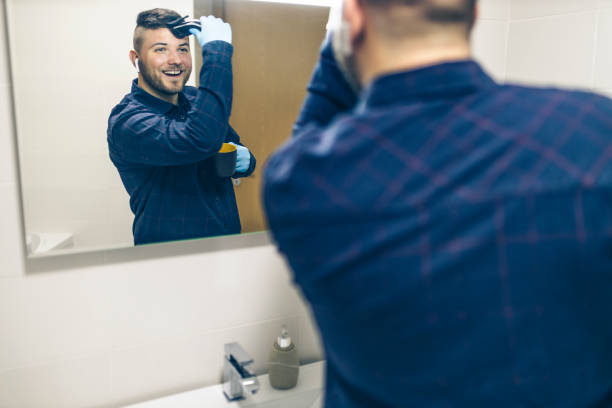 Man making haircut at home during quarantine