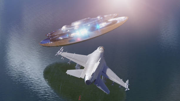 istock UFO flies away from a military plane, 3d render 1222104366