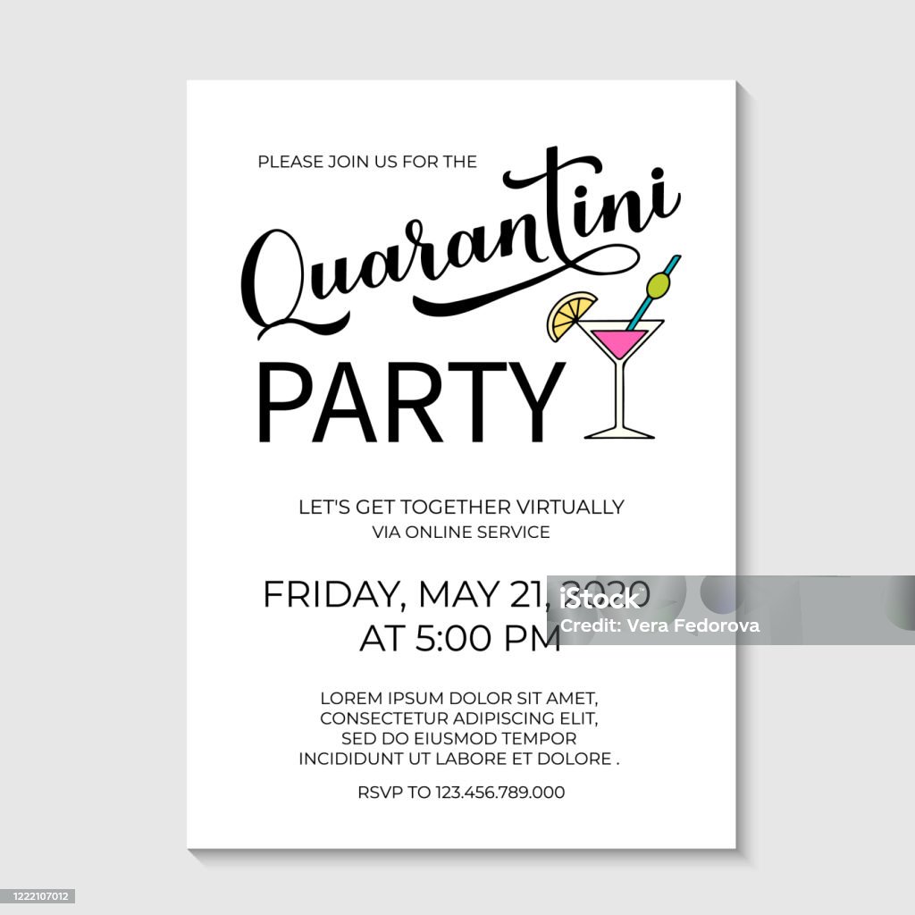 Quarantini Party Invitation Calligraphy Lettering And Hand Drawn Martini  Cocktail Glass Funny Quarantine Card Coronavirus Covid19 Virtual Party  Concept Easy To Edit Vector Template Stock Illustration - Download Image  Now - iStock
