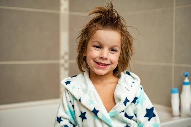 istock Sweet boy with wet hair after bath 1222107101