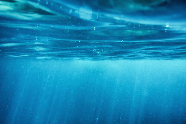 istock Surface ripple underwater blue ocean with sunray in tropical sea 1222108482