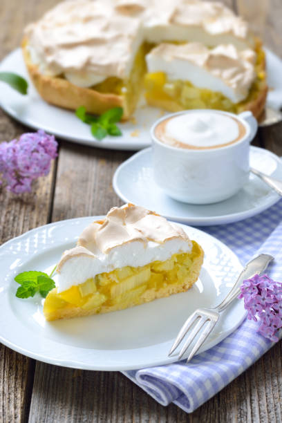 istock Rhubarb cake with a cappuccino 1222111128