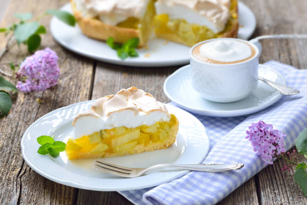 istock Rhubarb cake with a cappuccino 1222111129