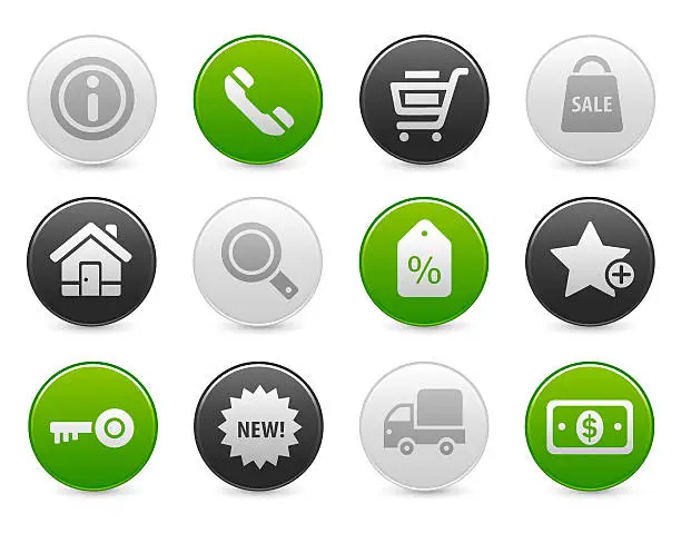 Vector illustration of Shopping and commercial | Satin round buttons