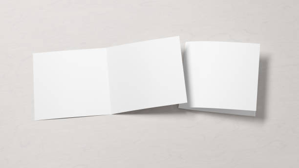 istock Blank bi-fold square pages leaflet cover. Bi-fold or half-fold opened and folded brochure isolated with clipping path. 1222116078