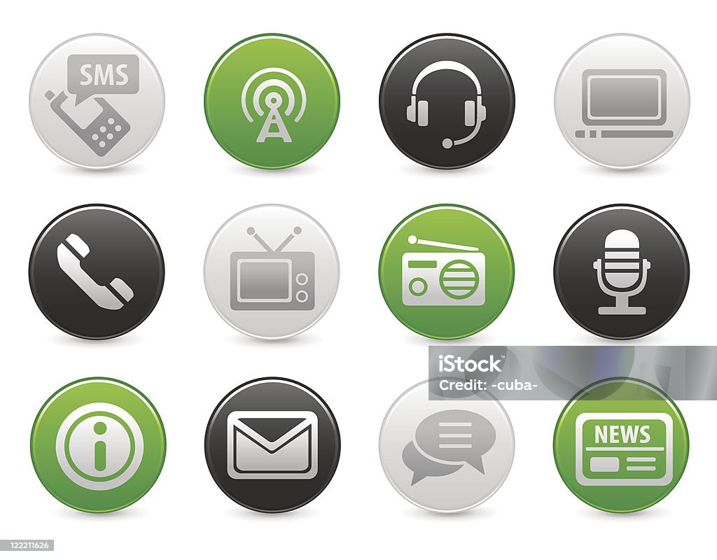 Info icons | Satin round buttons Information society icons on round green and gray buttons, in active, selected and disable state. Advice stock vector