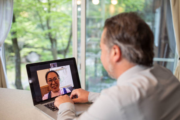 istock Online remote English lesson via laptop computer 1222122180