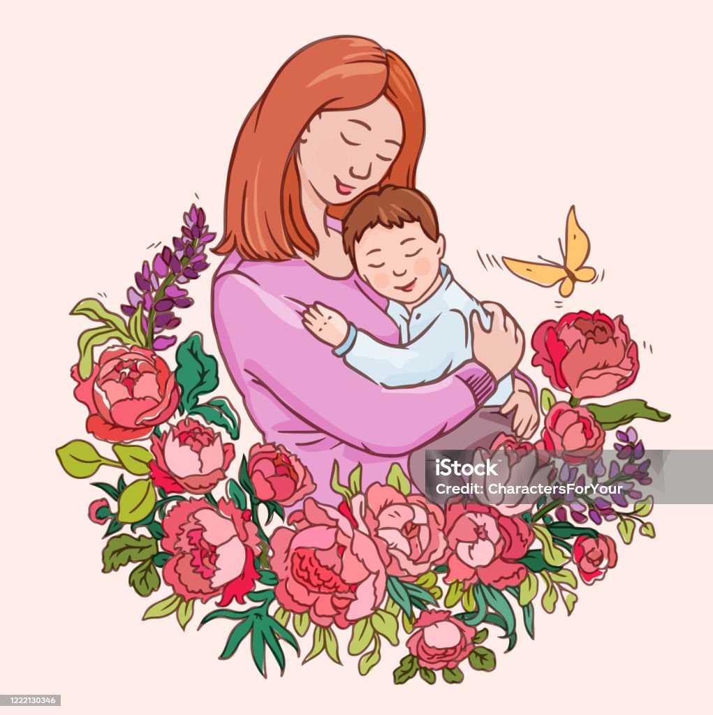 Motherhood Vector Illustration Color Drawing For Motherday Mother ...