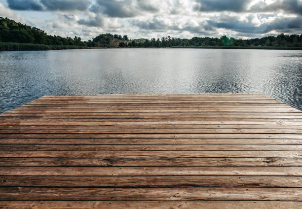 istock Empty wooden dock at the lake 1222130574