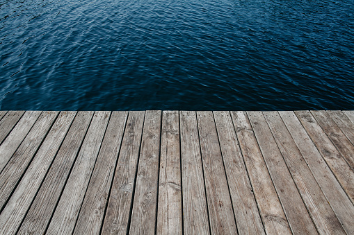 Empty wooden dock at Lake Michigan