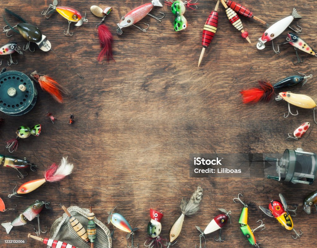 Vintage Fishing Lure Background Stock Photo - Download Image Now