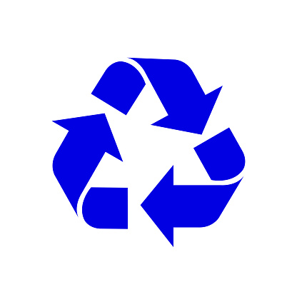 recycle symbol blue isolated on white background, blue ecology icon...