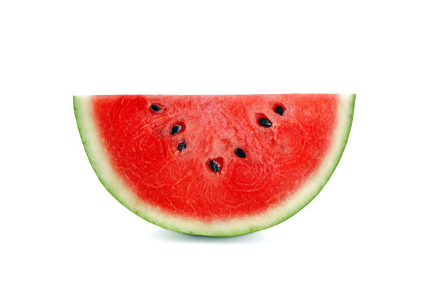 istock Sliced ripe watermelon isolated on white 1222135475