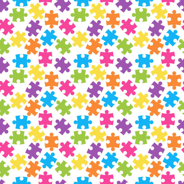 Rainbow Colors Seamless Pattern Colorful and bright repeating pattern design puzzle patterns stock illustrations