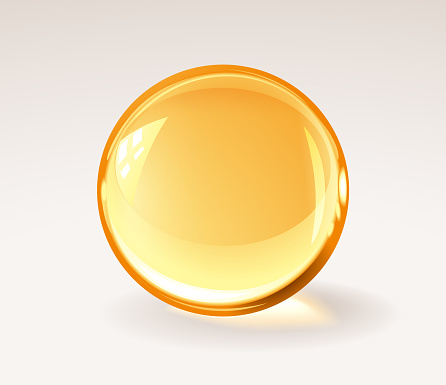 Golden trasparent resine ball - realistic medical pill or honey drop or glass sphere. RGB. Global colors