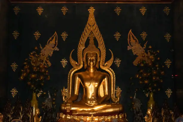 Photo of Budhha golden statue isolated in Buddhist monastery