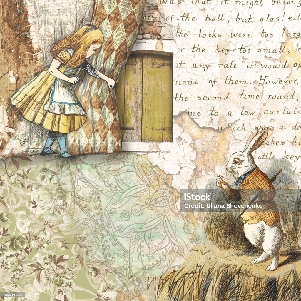 이상한 나라의 앨리스 콜라주 종이 디자인 이상한 나라의 앨리스에 대한 스톡 벡터 아트 및 기타 이미지 - 이상한 나라의 앨리스, 토끼,  복고풍 - Istock