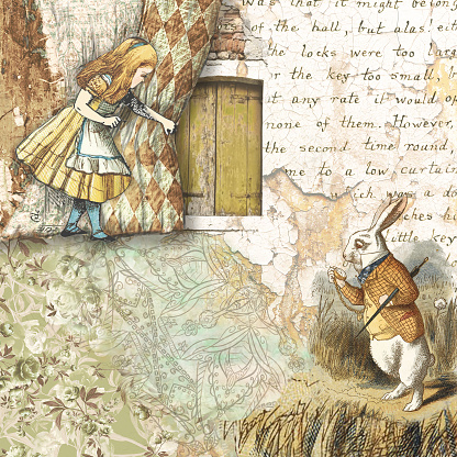 Alice in Wonderland collaged scrapbooking paper design