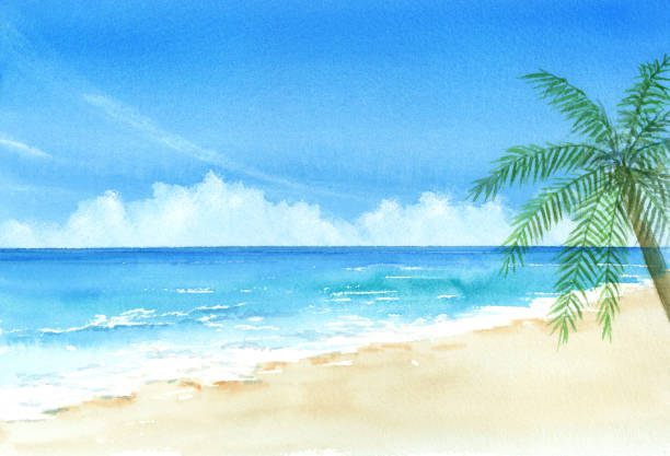 istock Watercolor illustration of sand beach. 1222143563