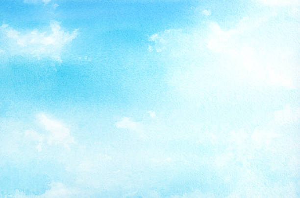 ilustraciones, imágenes clip art, dibujos animados e iconos de stock de ilustración de acuarela del cielo azul. - watercolor background