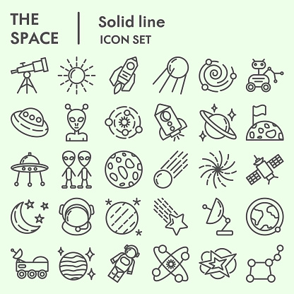 Space line icon set, universe symbols set collection or vector sketches. Cosmic signs set for computer web, the linear pictogram style package isolated on white background, eps 10