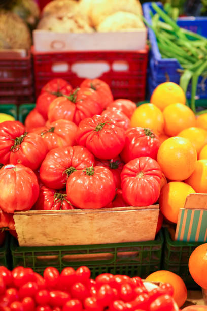 istock Vegetable display in Barcelona market  (Tomato,Lemon) 1222147208