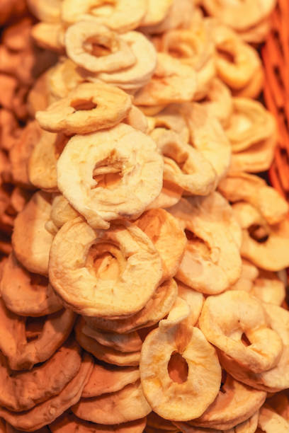 Dried slice apple  in Barcelona market, Spain