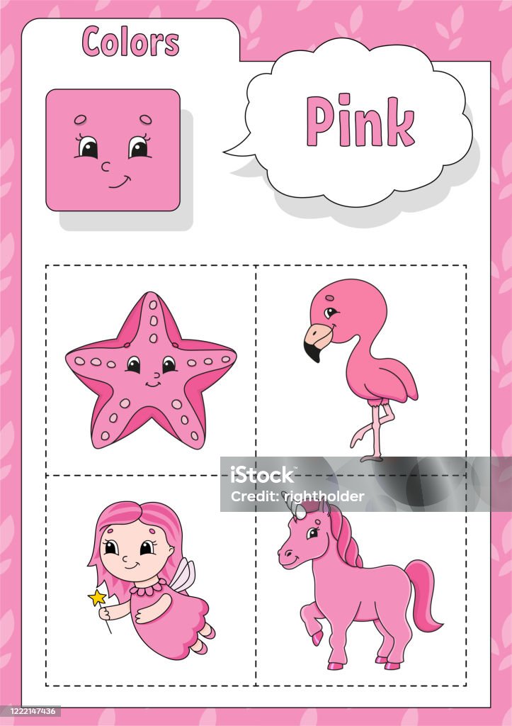 Learning Colors Pink Color Flashcard For Kids Cute Cartoon Characters  Picture Set For Preschoolers Education Worksheet Vector Illustration Stock  Illustration - Download Image Now - iStock