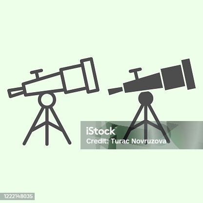 istock Telescope line and solid icon. Astronomy observe planetarium tool outline style pictogram on white background. Universe and solar system explore for mobile concept and web design. Vector graphics. 1222148035