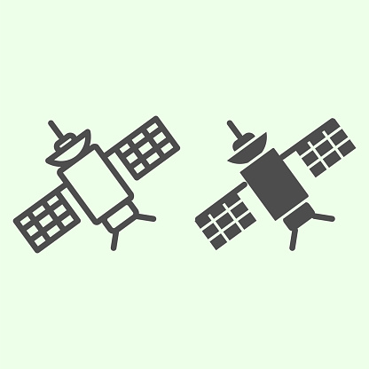Satellite shuttle line and solid icon. Wireless connection space antenna outline style pictogram on white background. Universe and research signs for mobile concept and web design. Vector graphics
